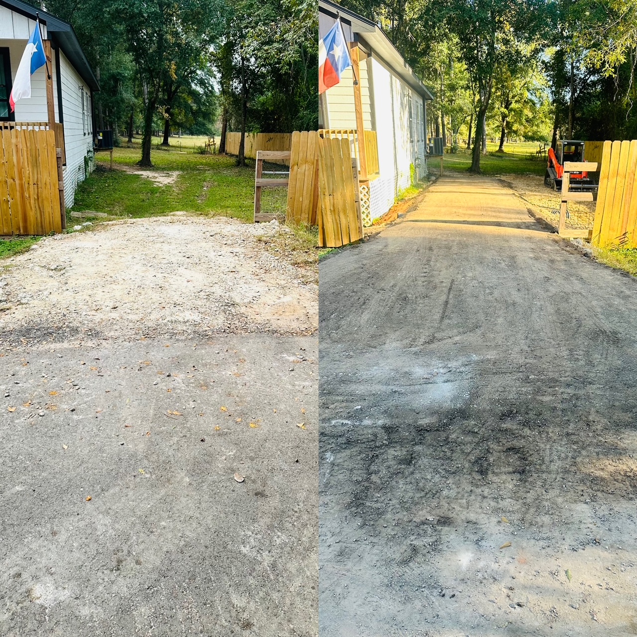 Before and after of a residential driveway regrade